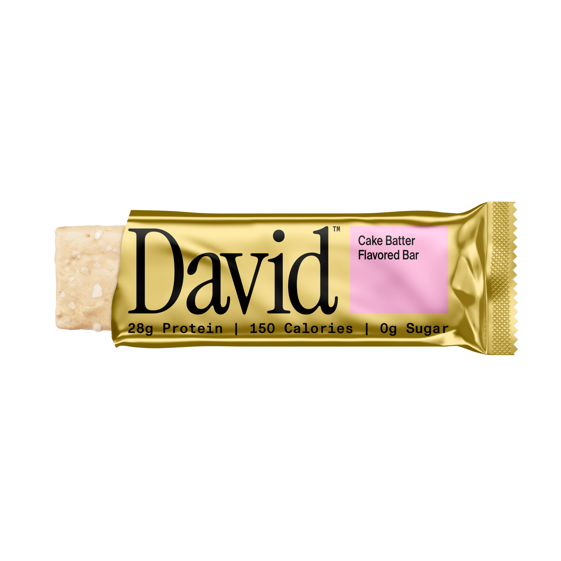 David protein bar with cake batter flavor on a black background
